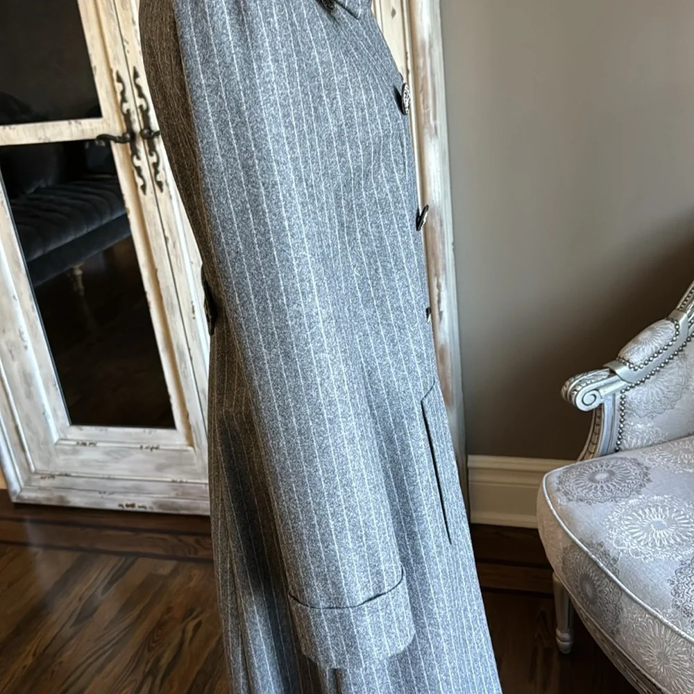 Chanel gray pinstripe wool coat jacket double breasted Hamburg trench gray sz 38